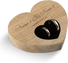 Hochzeit Ringkissen Herz Ringhalter individuell Namen 10 x 8,5 cm Eichenholz - Ringe