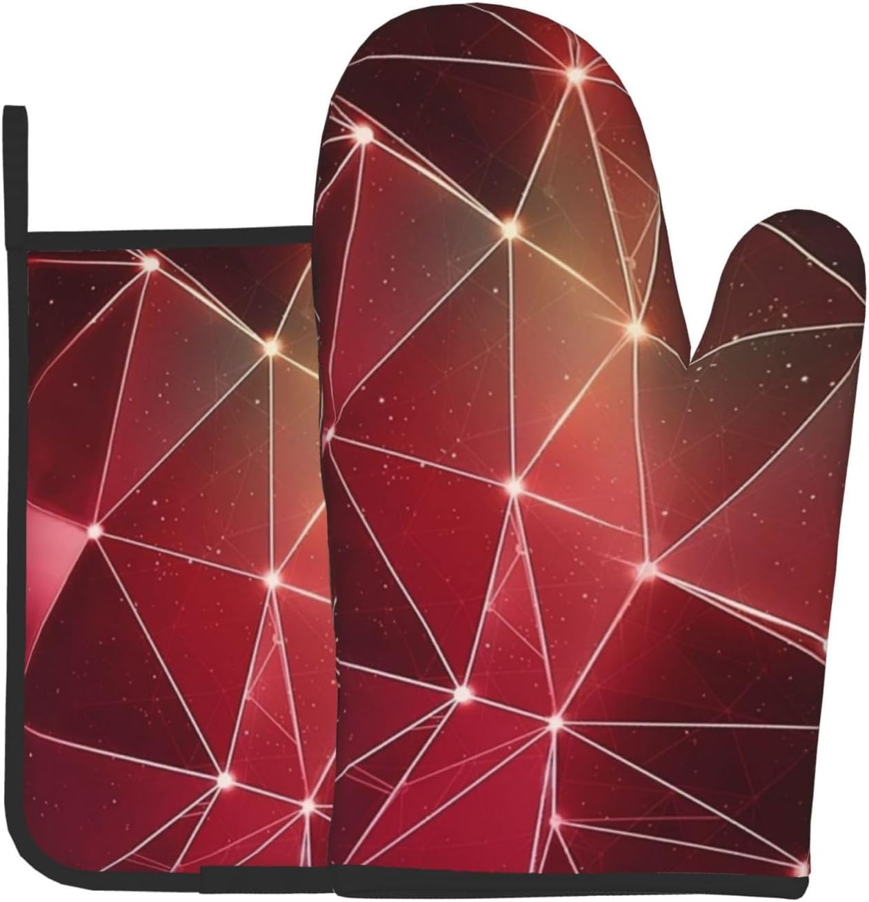 Red Galaxy Constellation Print Oven Mitts And Pot Holders Sets 7"X11" Kitchen Essentials 2-Piece Set Bbq, Baking