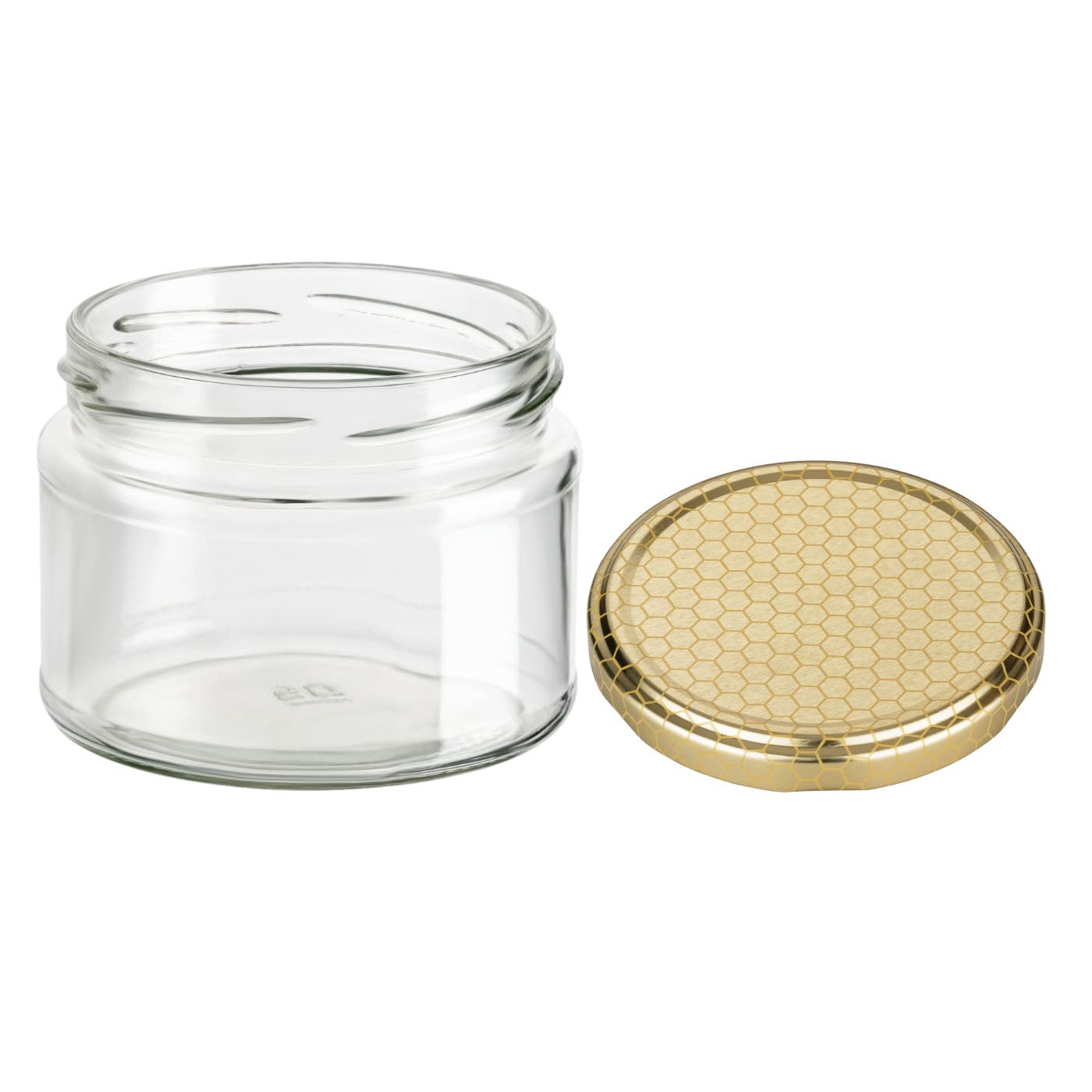 gouveo Set di 24 vasetti da 314 ml, rettangolari con coperchio a vite, a nido d'ape, piccoli barattoli da 0,3 l, con tappo a vite TO63, per conserve, conservare miele, frutta