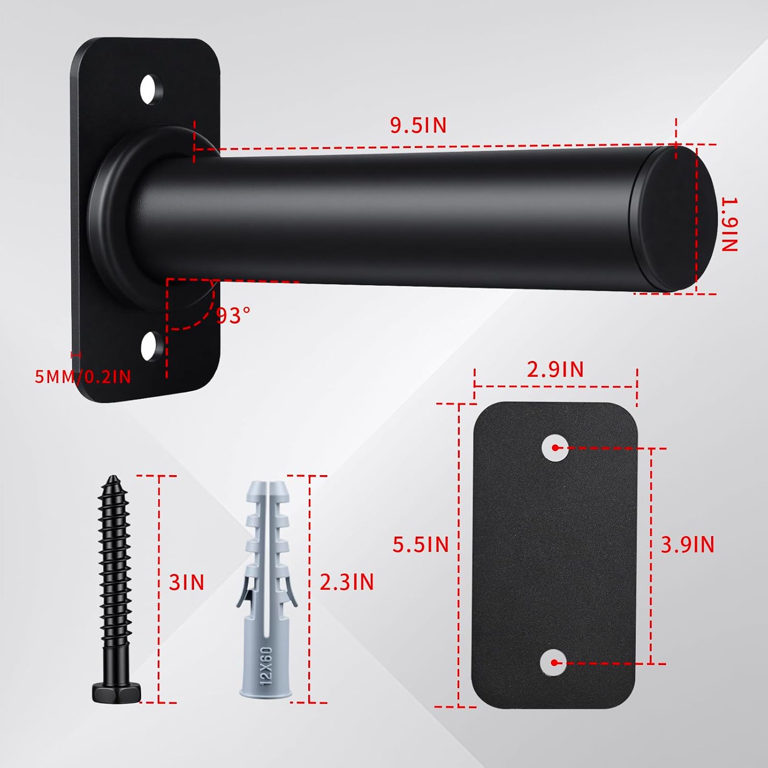 Wall Mounted Weight Plate Holder for 2" Olympic Plates, Heavy Duty Steel Weight Rack Storage, Space Saving Wall Mount Home Gym Organizer (2 Inch Flat End, Pack of 4)