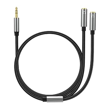 Alitutumao Headphone Splitter, 3.5mm Male to 2 Dual 3.5mm Female Adapter Audio Stereo Y Nylon Braided Headset Splitter Compatible with Phone, iPad, PS4, Switch, Tablet, Laptop 3.93FT