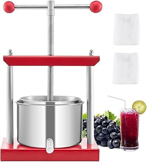 VEVOR 0.8 Gal/3L Fruit Wine Press, 2 Stainless Steel Barrels, Manual Juice Maker, Cider Apple Grape Tincture Honey Olive Oil Making Press with T-Handle for Outdoor Kitchen Home