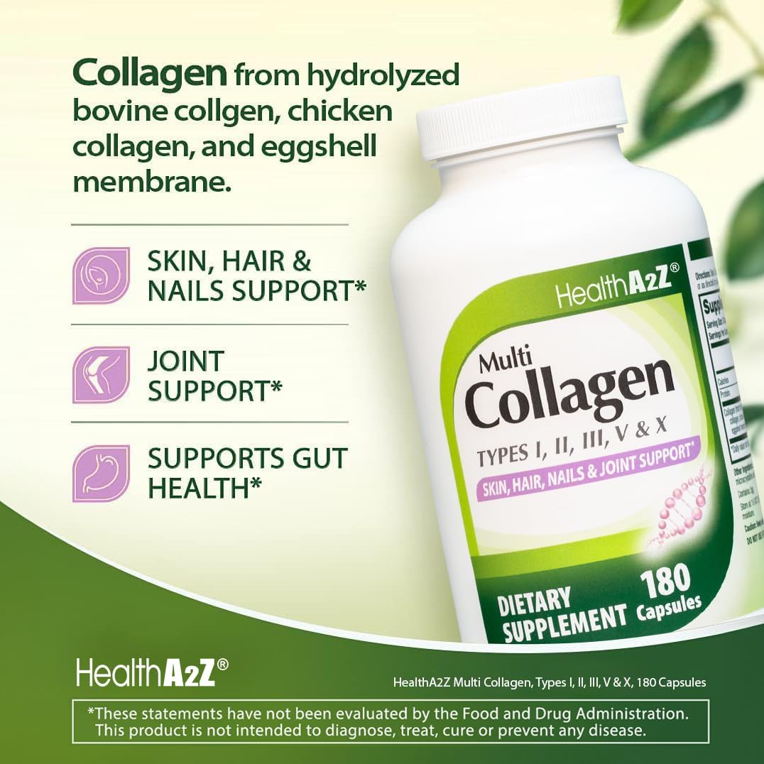 HealthA2Z Multi Collagen pills 1735mg -180 collagen capsules (60 servings) - Types I, II, III, V & X for Healthy Skin, Hair, Nails & Joint Support - Image 6