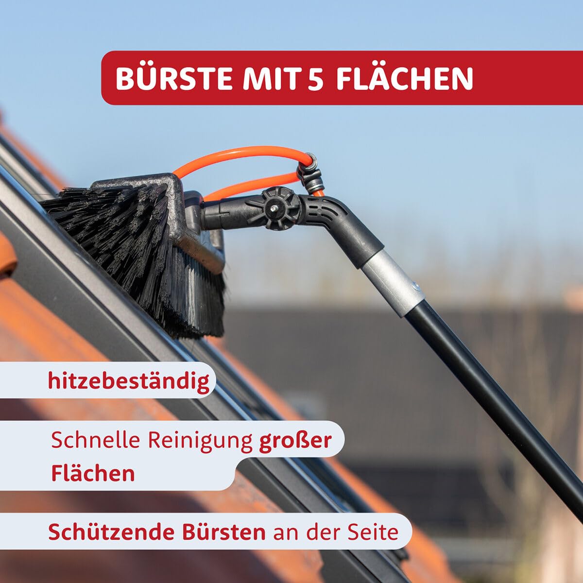 Aquascopic Aluminium Teleskopstange mit Solarpanel-Bürste & 5-Flächenbürste - Fensterputzer längenverstellbar - Bis zu 10m - Profi Fensterreiniger für Fenster, Fassaden & Solaranlagen