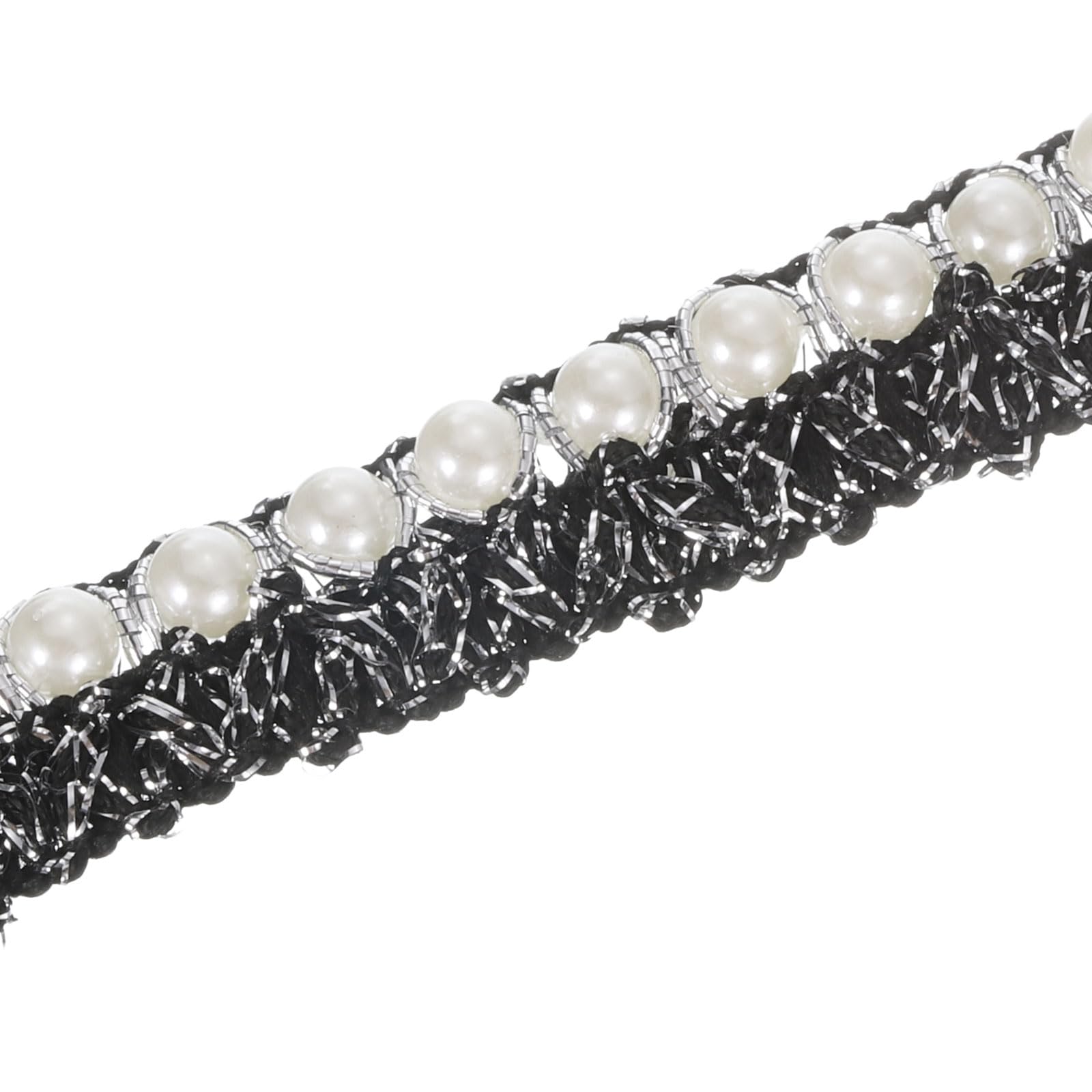 PATIKIL 5 Yard Faux Pearls Lace Ribbon, Black Silver Plastic, Classic Pearl Style, Formal/Special Event Occasion
