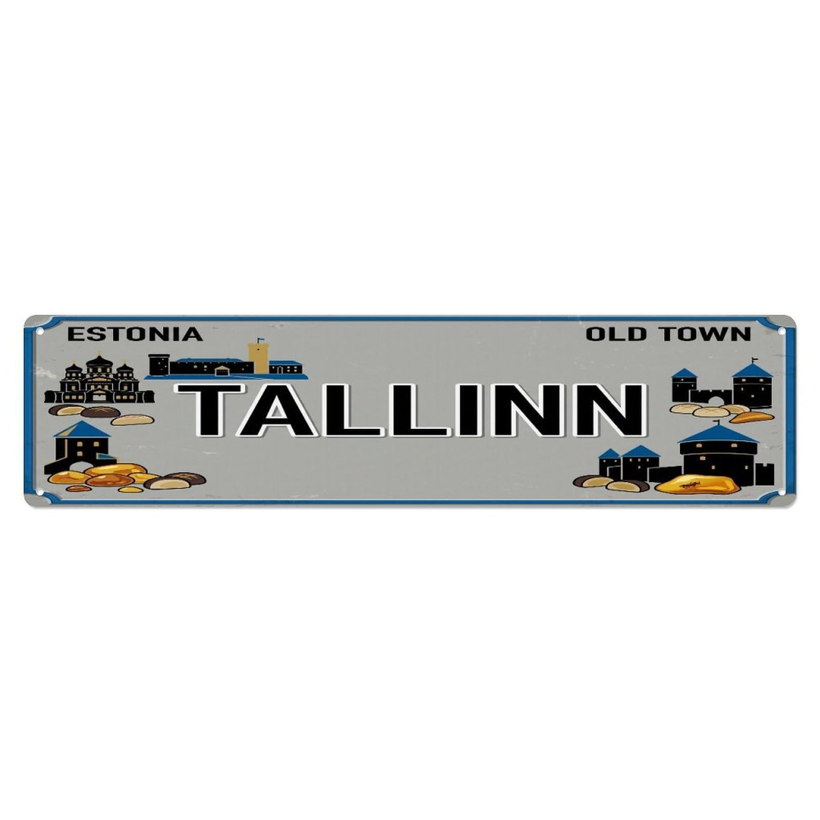 Tgrcjimh Style Metal Tin Sign Vintage Travel Tallinn Estonia Towers Medieval