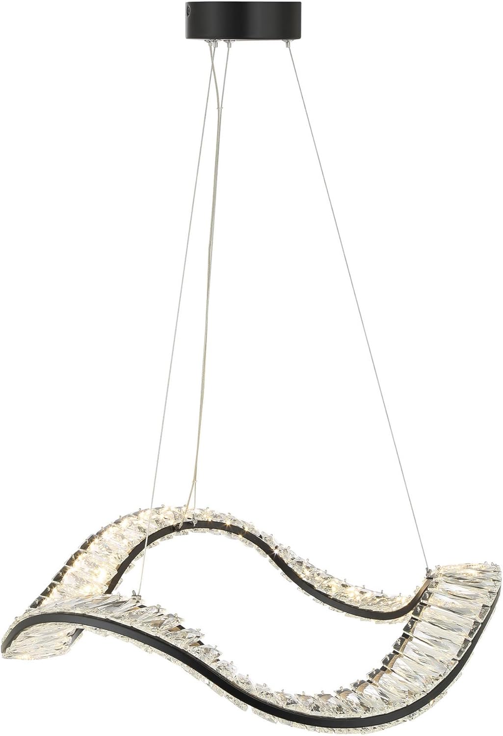Minka Lavery 28331 1-Light Integrated LED Matte Black Wave Chandelier with Crystal Accents