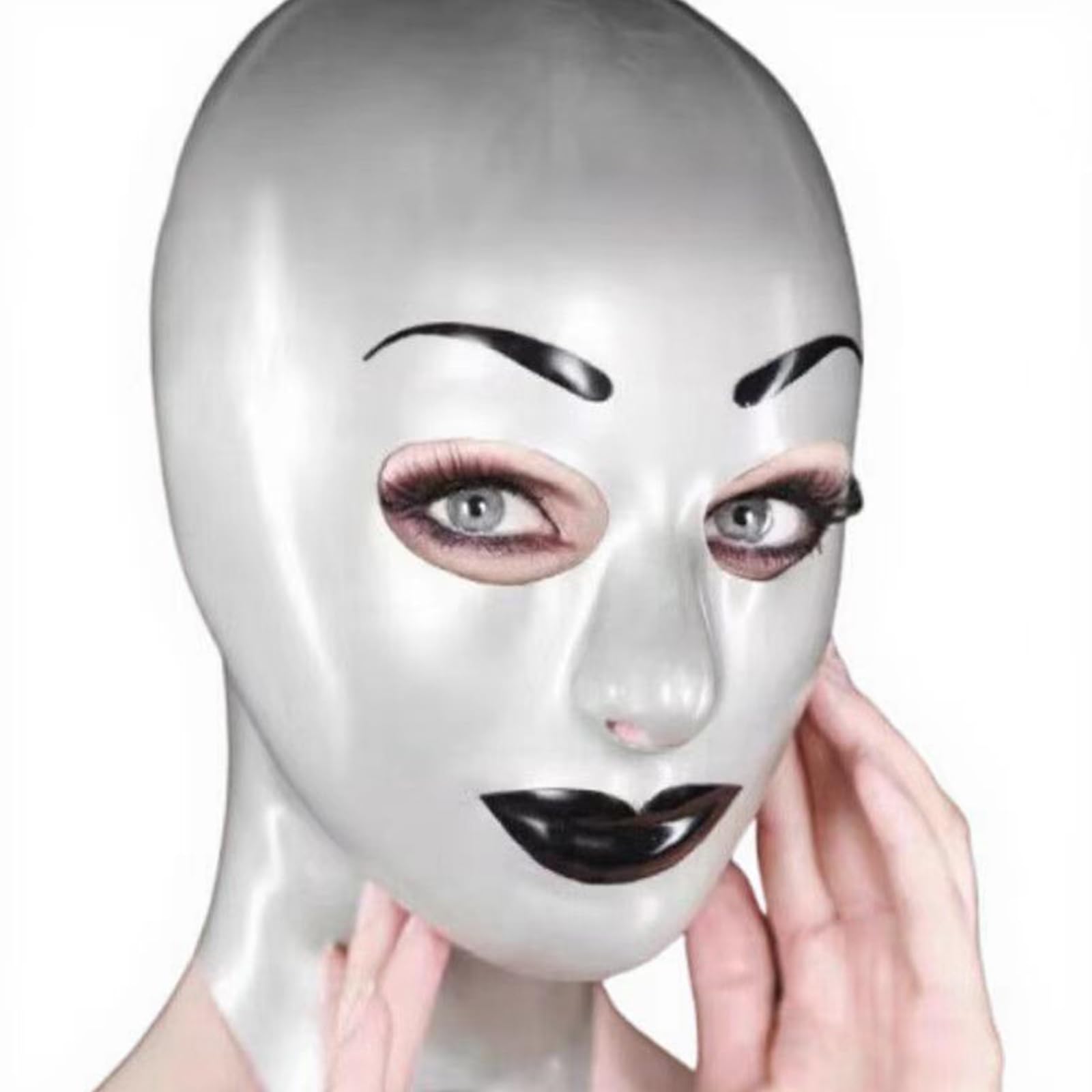 DSPENGS BDSM Latex Hood Mask Unisex Open Eyes Mouth Rubber Head Mask Party Decoration Handmade for Cosplay(Size:M-65CM)