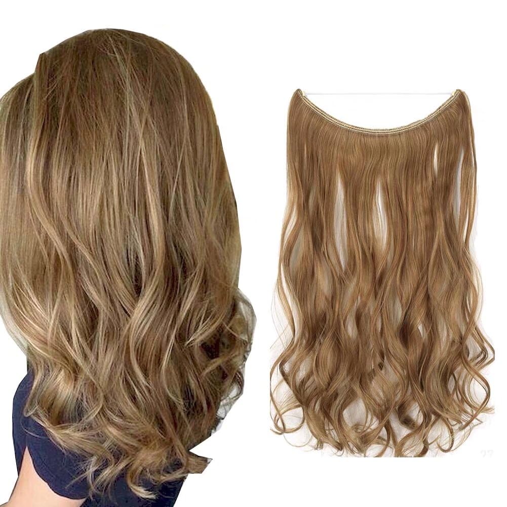 LaLuLoLi #27A Strawberry Blonde and #613 Bleach Blonde Hidden Fish Line Hair Extensions 18" 80g Heat Temperature Resistent Synthetic Hairpieces Invisible Wire Curly Hair Extensions for Women