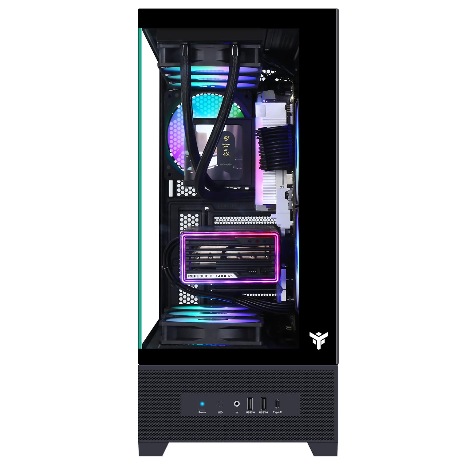 Itek Case Gaming SHOWBUI 37B – Tower ATX con 3 Ventole ARGB 12 cm, USB-C, 2x USB 3.0 e Pannelli Laterale & Frontale in Vetro Temperato