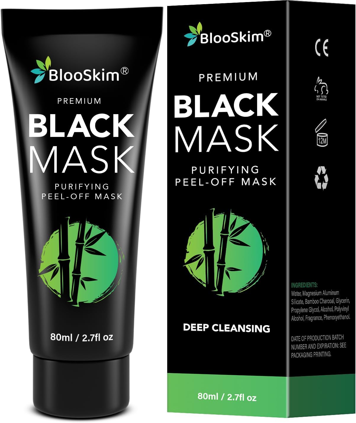 Blooskim Blackhead Remover Mask for Face: Black Peel Off Face Mask – Charcoal Peel Off Face Mask for Oily & Combination Skin – Refreshing Botanical Formula, 2.8 fl oz