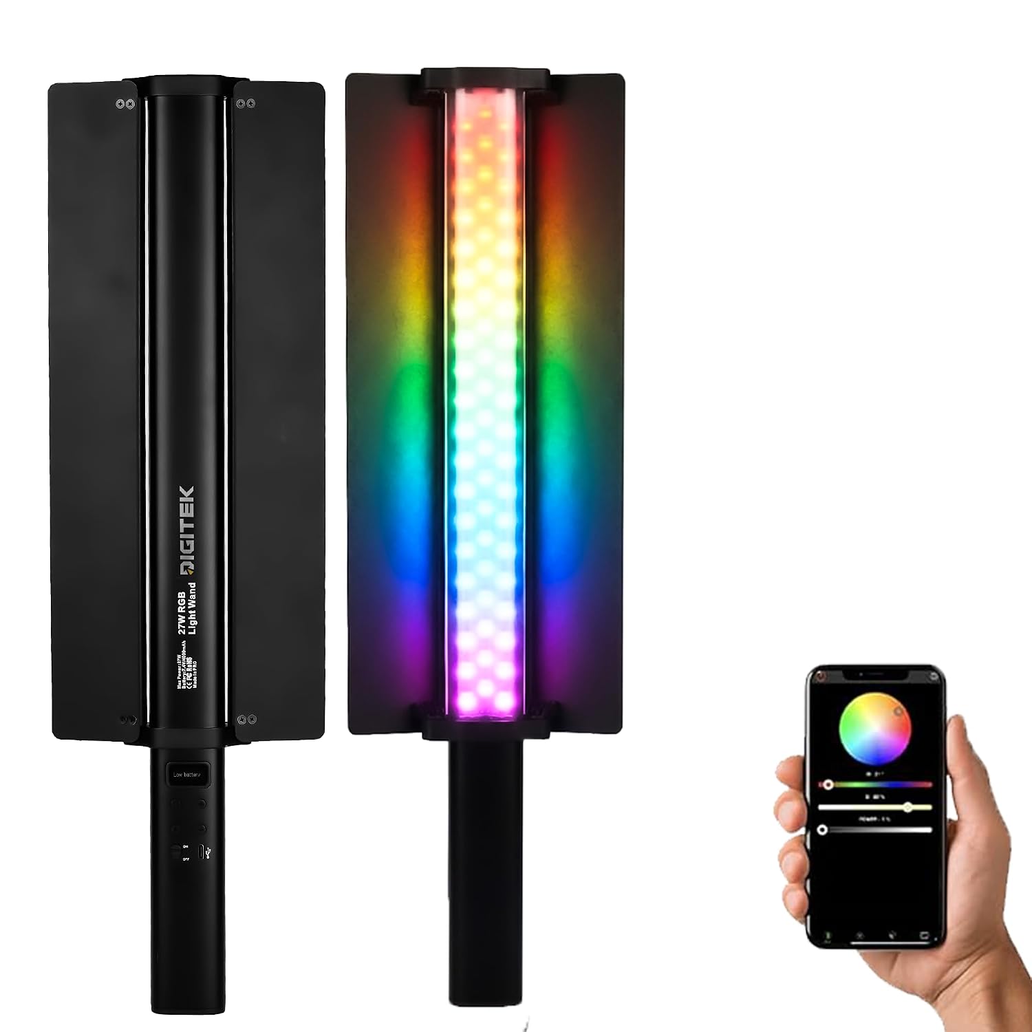 DIGITEK (DSL 27W RGB) Light for Video Shooting, 27W Handheld LED Stick Light with Barndoor & Built-in Battery, 2500K-9900K CCT, 24 FX Effects, 360° HSI, CRI 95+, OLED Display,Type-C Charging