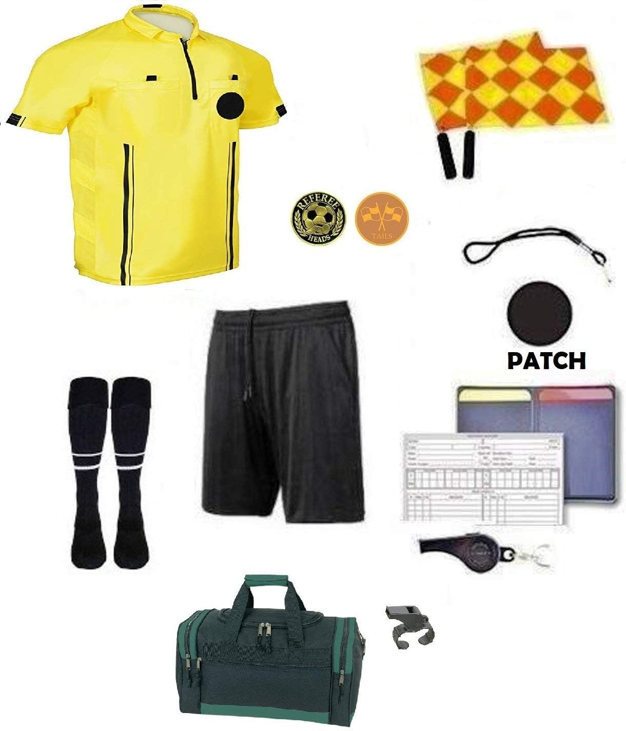 referee 12 Pcs Football Soccer Package Kit Men Costume Ref Shirt Linesman Flags, Whistle Soccer Cards Sport Soccer Accessory for Adult Teenager