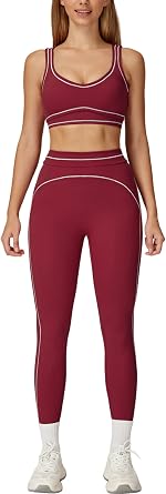 Women 2 Piece Workout U Back Color Block Sports Bra High Waist Tummy Control Active Leggings Yoga Pilates Outfits