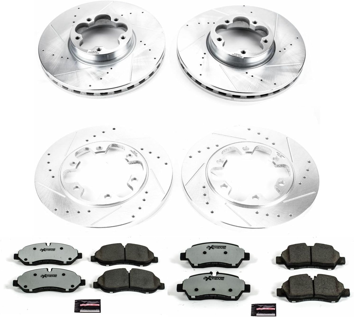 PowerStop Front & Rear Brake Kit For Ford Transit-350 HD 2015-19 - Truck & Tow Carbon Fiber Ceramic Brake Pads + Drilled & Slotted Rotors Upgrade, K7234-36