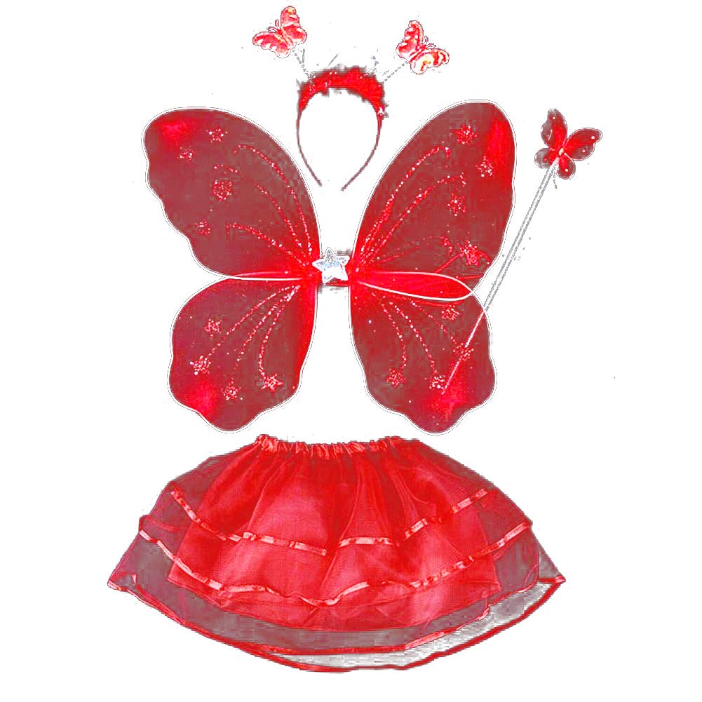 ESHOOKids Girls Fairy Princess Costume Butterfly Wings Wand Headband Tutu Skirt 4 Pcs/Set
