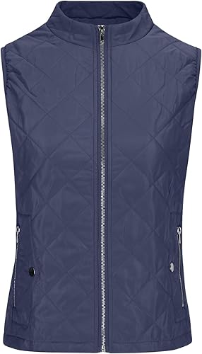 Miniatura 8 de SHOPESSA Chalecos acolchados para mujer, ligero, cuello alto, con cremallera, chaleco acolchado con bolsillos, chaleco acolchado delgado