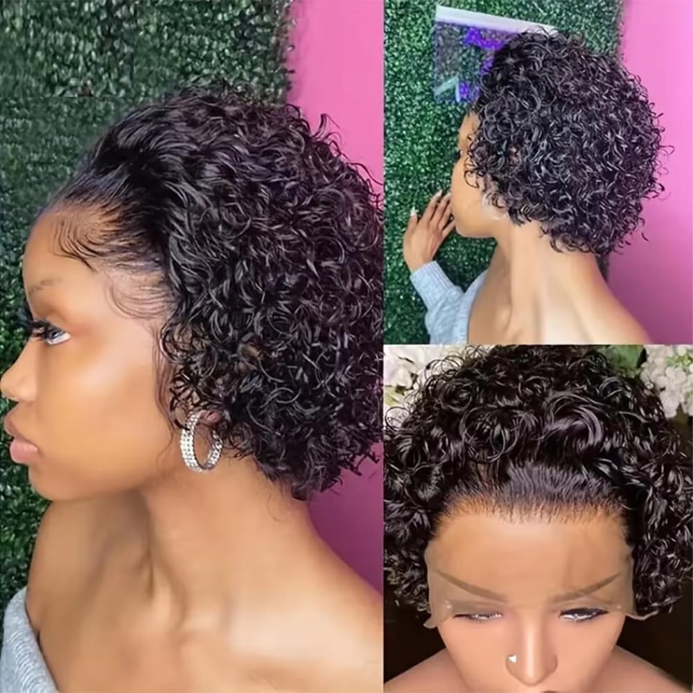 Afro Curly Wig with Bangs Human Hair Afro Wig for Black Women Natural Glueless High Density Short Kinky Curly Wigs for Daily Party