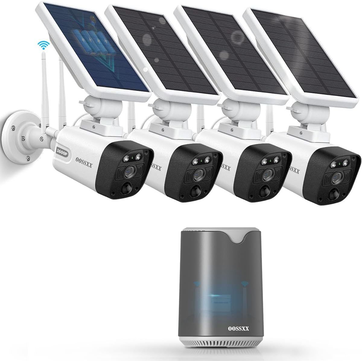 OOSSXX Solar Outdoor Wireless Security Camera System Battery WiFi Home Video Surveillance Cameras System