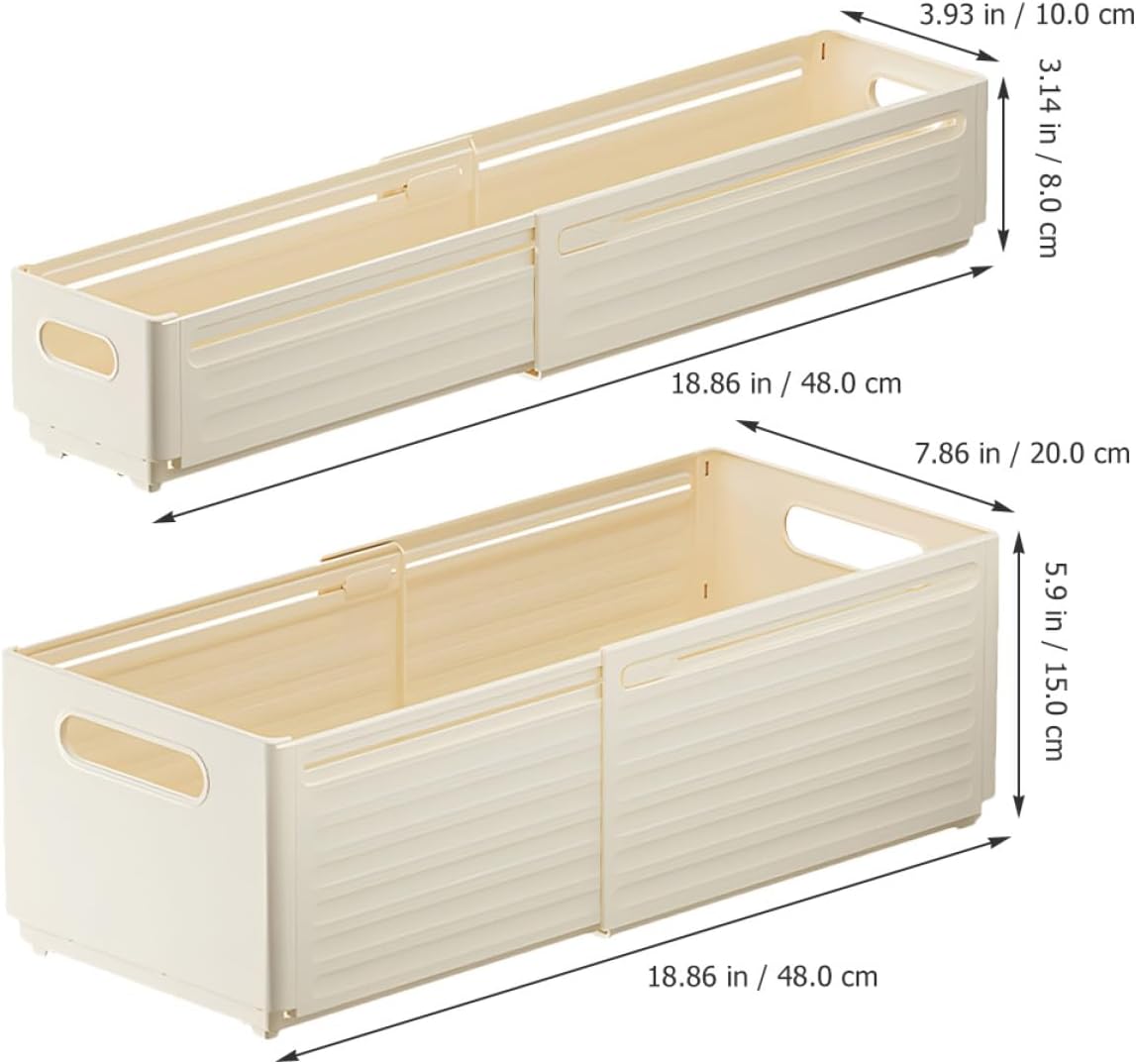 Roleader Multifunctional Underwear and Sock Storage Boxes, 2pcs Extendable Drawer Organizers, Cream White Organizer for Closet and Dresser