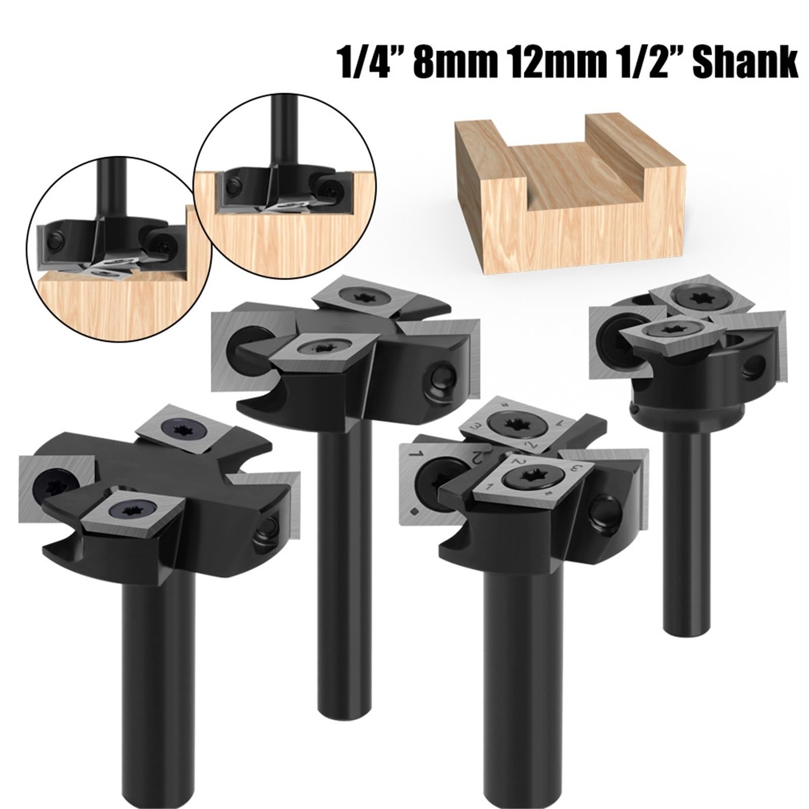 Fresa for scanalatura a tuffo a 4 taglienti, completamente nera, for legno - Dimensioni gambo [1/4", 8 mm, 12 mm, 1/2"](8X38.1X62LX4T)