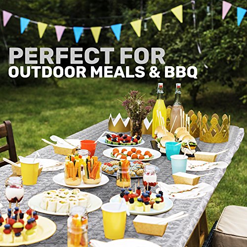 Blomma Atkessentialproducts Waterproof Plastic Vinyl Tablecloth Elastic Edged Rectangular Fitted Picnic Cover Outdoor Tablecloths Round Tables Home Indoor Fits 60 Ft Round Folding Silver Pattern… #TOP5