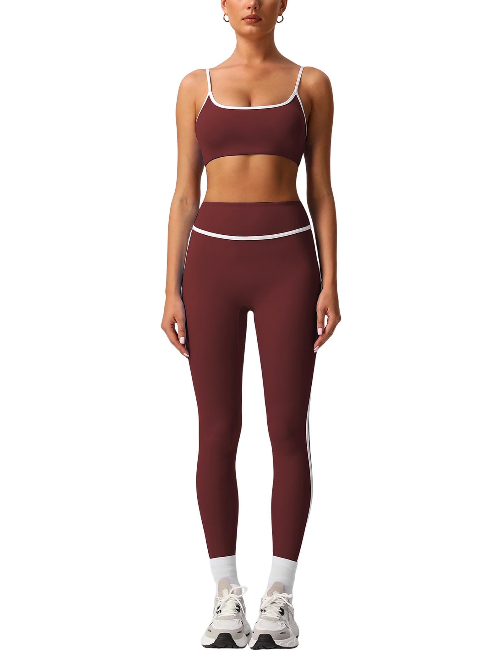 2-teiliges Workout-Set für Damen, Kontrast-Panel, Sport-BH, Cami-Top und Po-Hebehose, aktive Jogger-Outfits