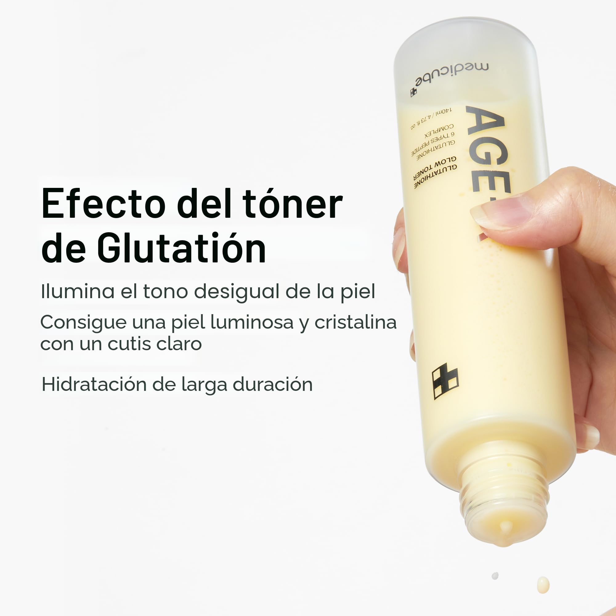 medicube Age-R Glutathione Glow Milky Toner, Tónico Lechoso de Glutatión de Doble Capa de Baja Irritación para Piel con Brillo Cristalino con Péptido, Tono de Piel Uniforme, Luminosidad, Hidratación