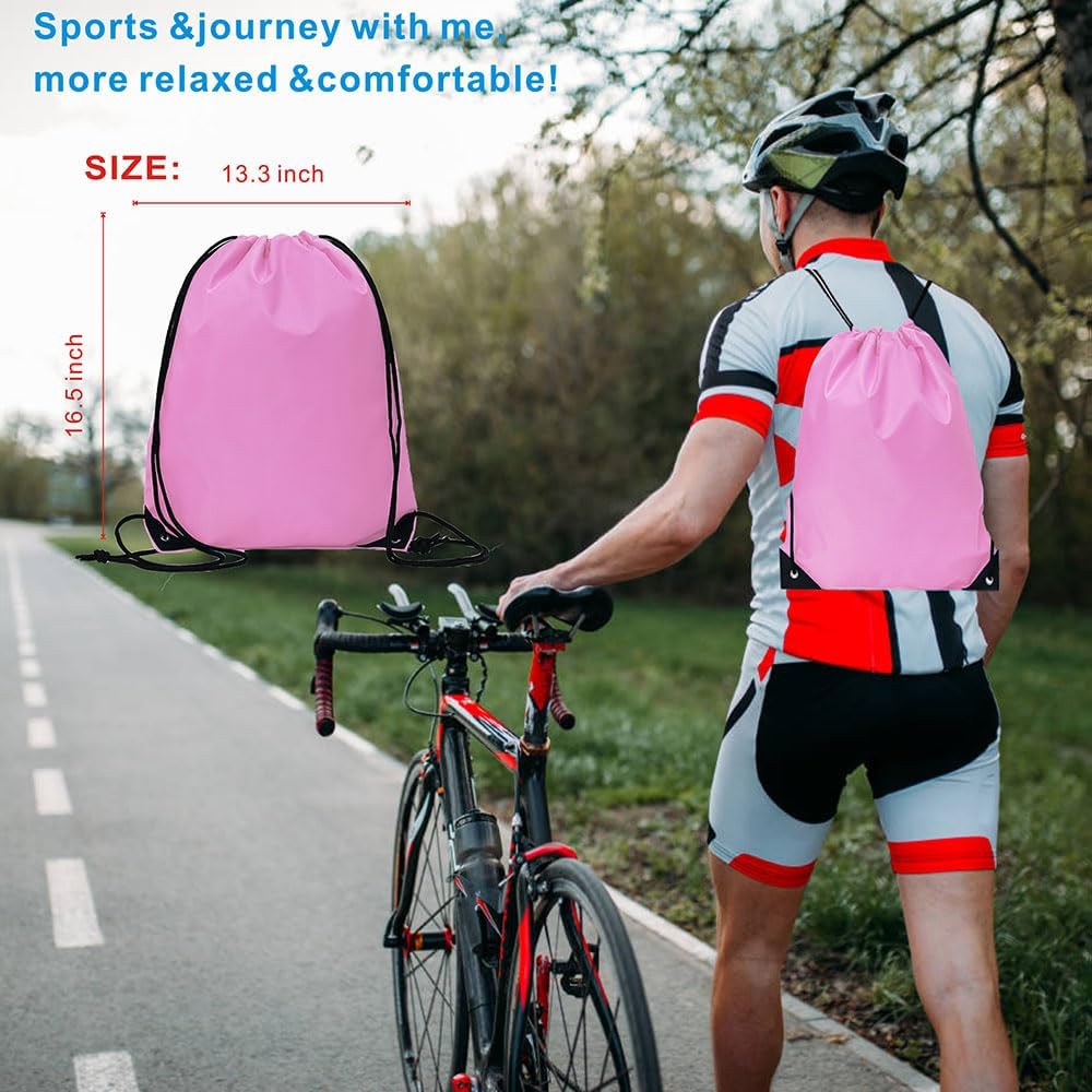 Drawstring Backpack Bulk 20 Packs Draw String Bags for Gym Sports Trip Pedestrianism Cinch Sack DIY for Women Men with Memo Card (pink) - Image 5