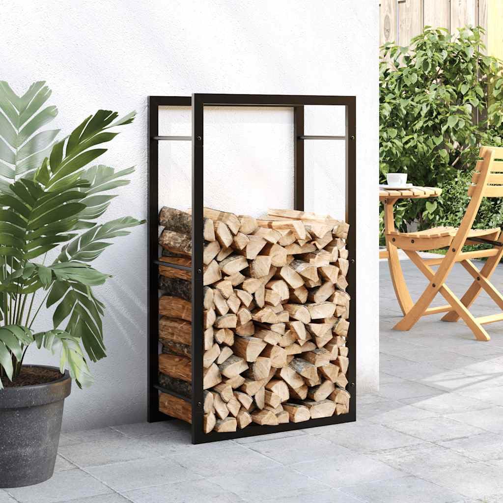 Fengshui Brennholzregal Stahl Schwarz 50x28x94 cm | Pulverbeschichtet, witterungsbestandig, mit Wandhalterung, fur trockenes Brennholz