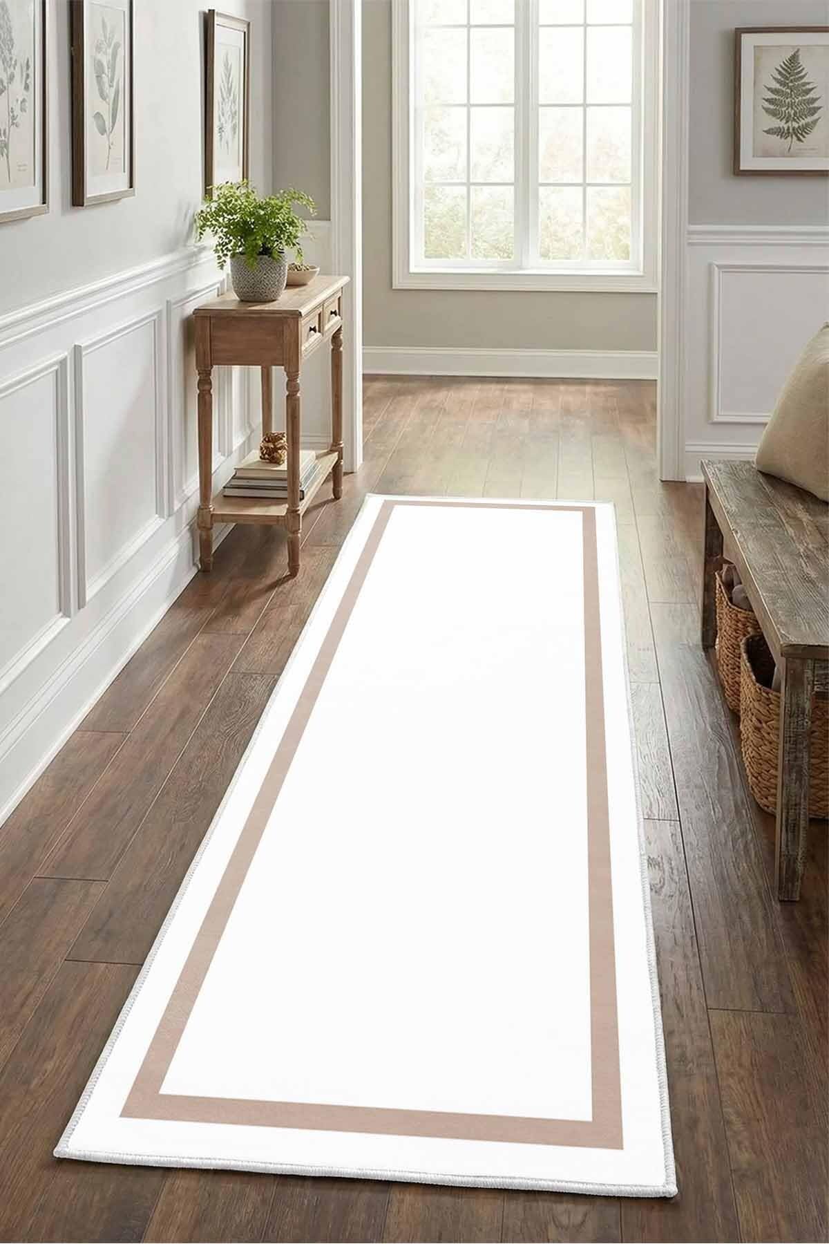 Monnhein Beyaz Yolluk Tek-2 - Yıkanabilir, Kaymaz Taban, Dijital Baskılı, Leke Tutmaz, İnce Hav, Modern Koridor, Mutfak, Antre ve Salon için Dekoratif Yolluk
