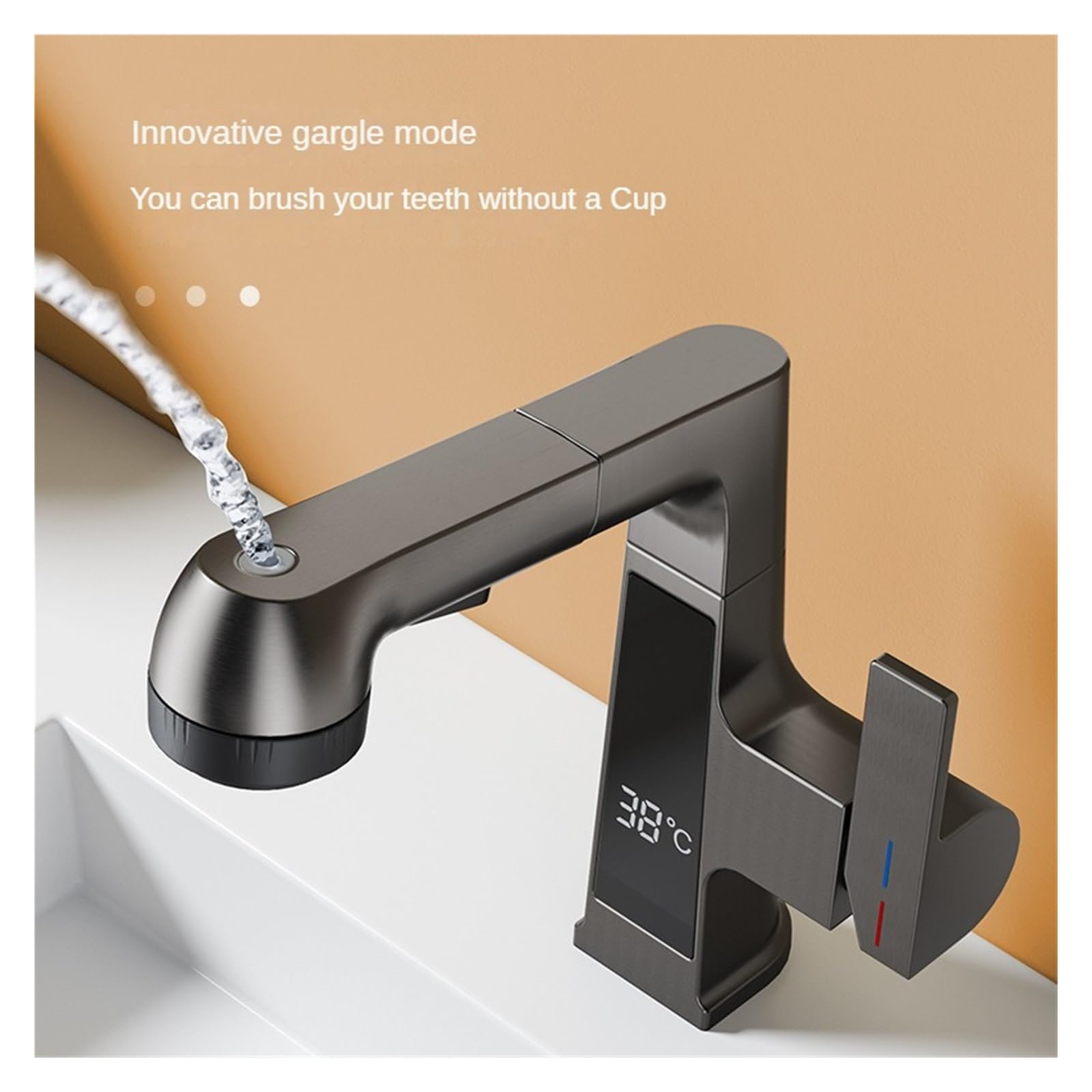 El Lavado de Lavado de Lavado de Cocina de Cocina y Tirar de la Pantalla Digital del Grifo del Fregadero del Fregadero frío y la Salida de Agua de la cuarta Engranaje Dual de Control Caliente (Negro