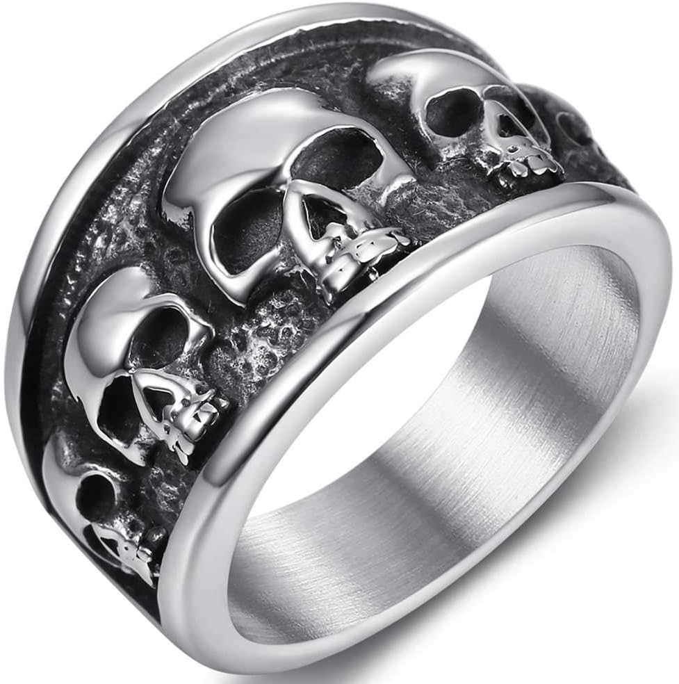 Jude JewelersRetro Vintage Stainless Steel Gothic Death Skull Skeleton Cocktail Party Biker Statement Halloween Ring