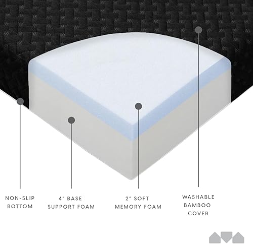 Vista 6 de Milliard Colchón de futón de espuma viscoelástica - Tamaño completo (marco no incluido) (negro), 71" x 52" x 6