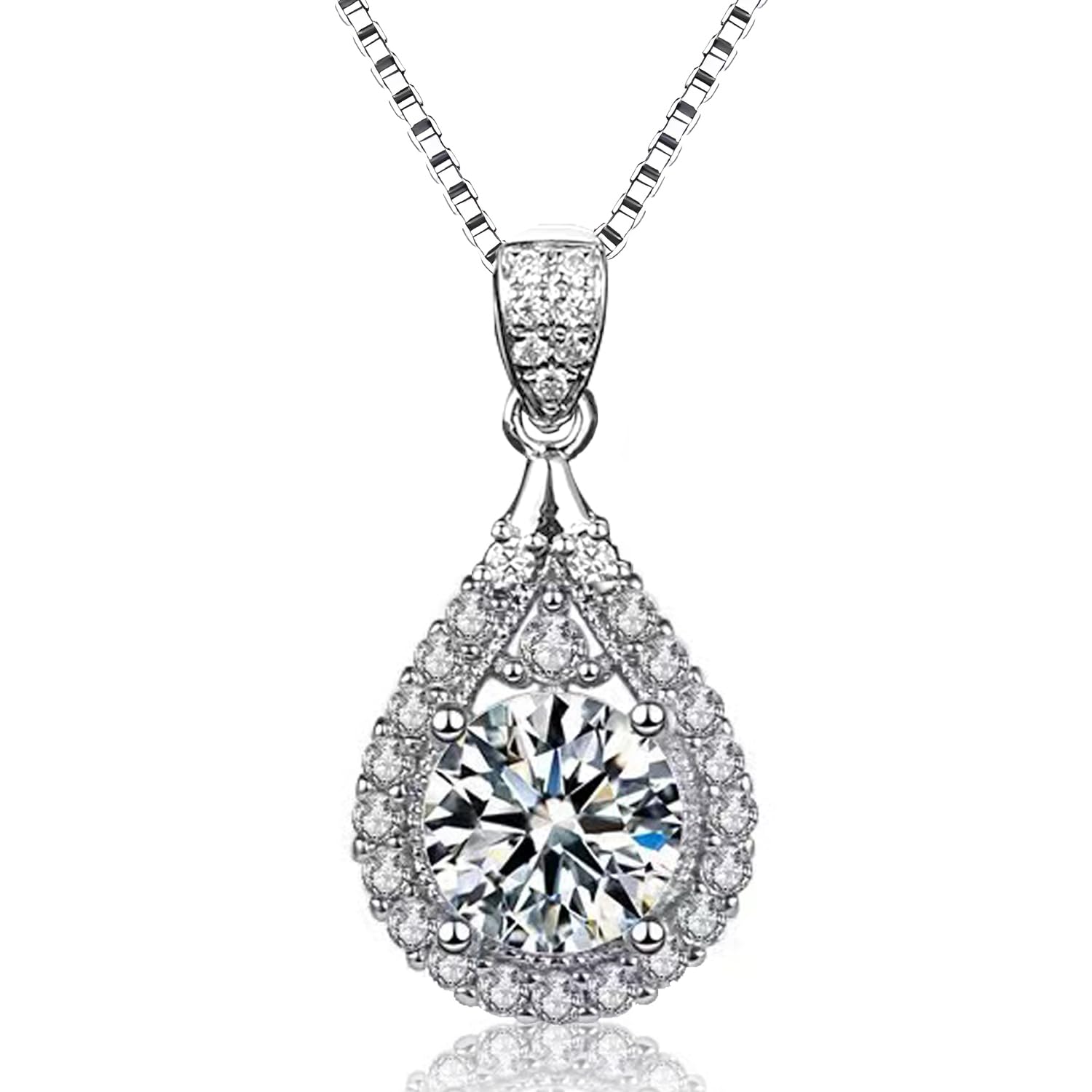 FEIKFEIZ Collana in moissanite da donna, pendente in diamante coltivato in laboratorio da 2 carati, placcata in rodio, collana d'argento con una sola gemma, con scatola regalo inclusa.