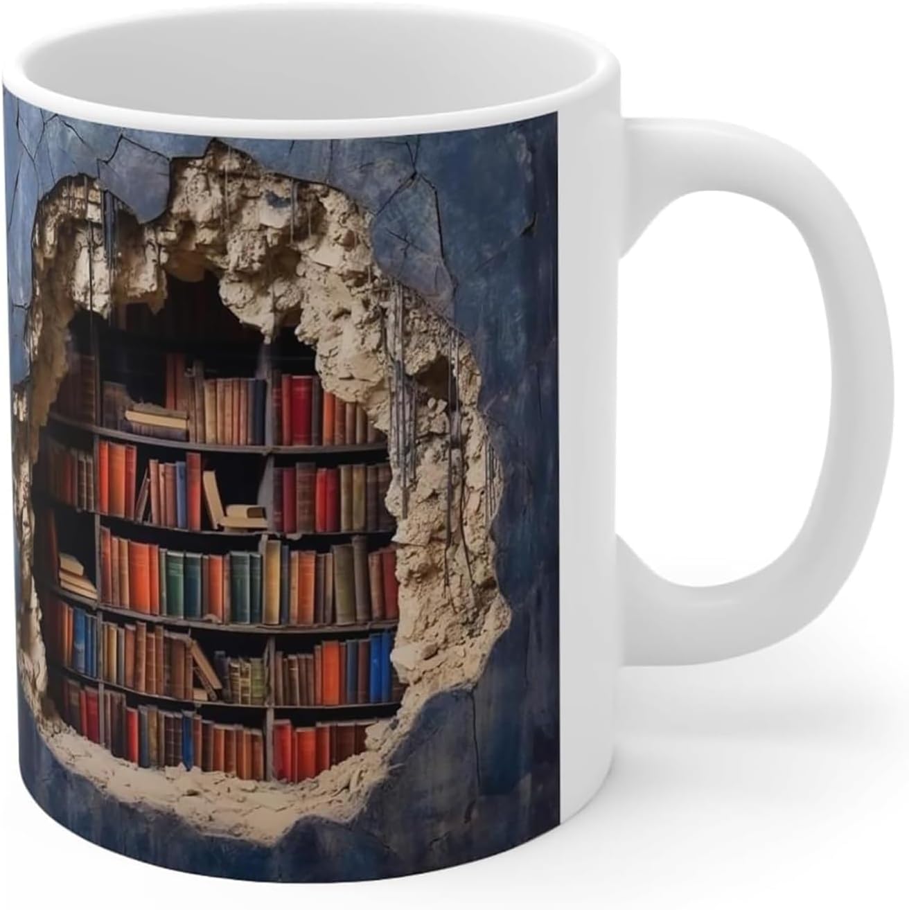 PAKMEZ 3D Bookshelf Mug,A Library Shelf Cup,Book Lovers Coffee Mug,Creative Space Design Multi-Purpose Mugs,3D White Mugs (#A)