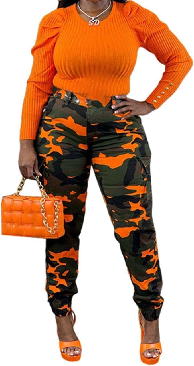 Women's Casual Cargo Camouflage Camo Pants with Pocket