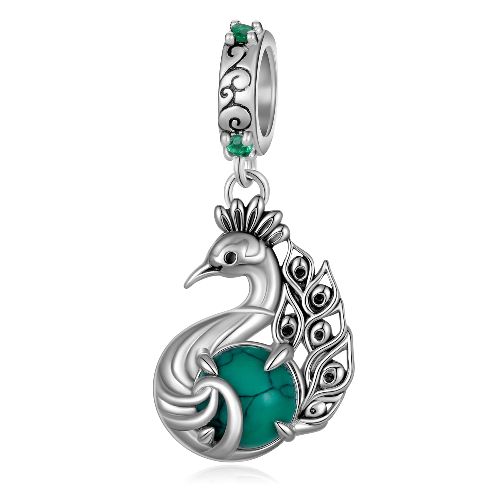 Abalorio de pavo real de plata de ley 925 para pulsera de mujer 7