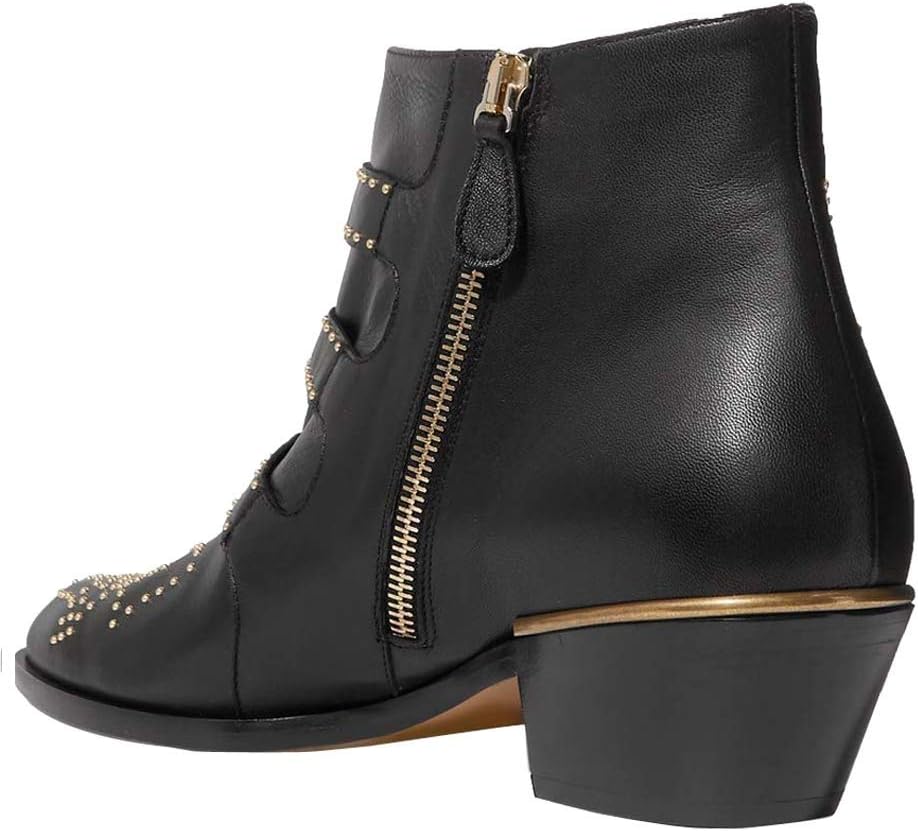 Arqa Women's Studded Ankle Boots Leather Multiple Buckle Chunky Heel Booties Almond Toe Zipper Punk Boot image 2