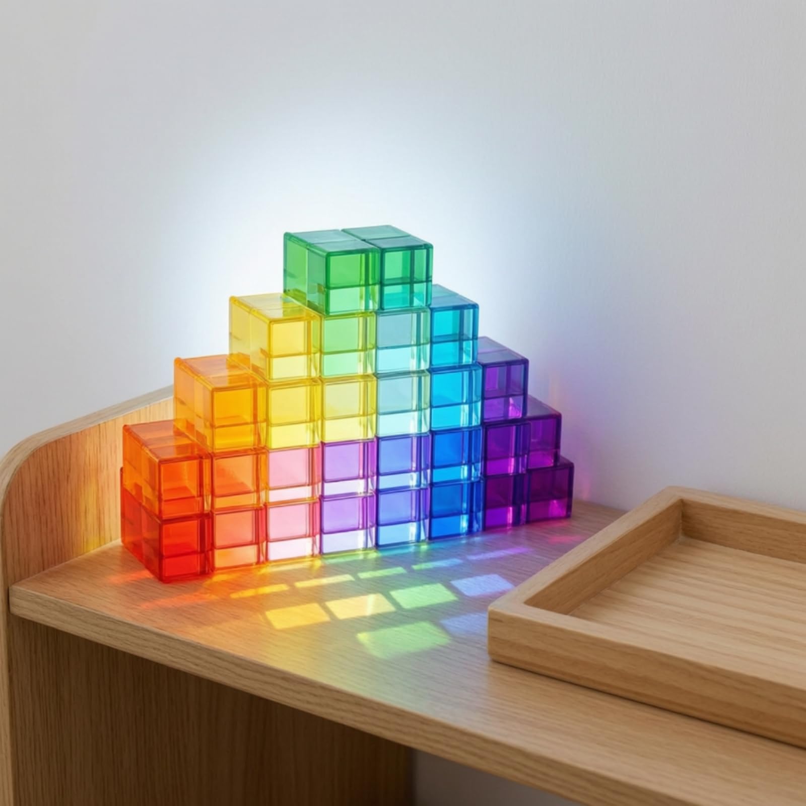 100 Pezzi Acrilici Trasparenti con Vassoio Espositore Trasparente Cubetti Trasparenti in Acrilico Creativo per Bambini Piccoli, Macaron
