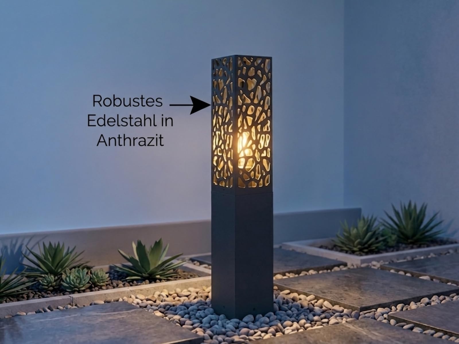 meineWunschleuchte Sockel-Leuchte Anthrazit für Garten Wegbeleuchtung | Höhe 60cm, mit E27 LED, Edelstahl, moderne Wegeleuchte, Schutzklasse IP44, mit besonderer Stanzung