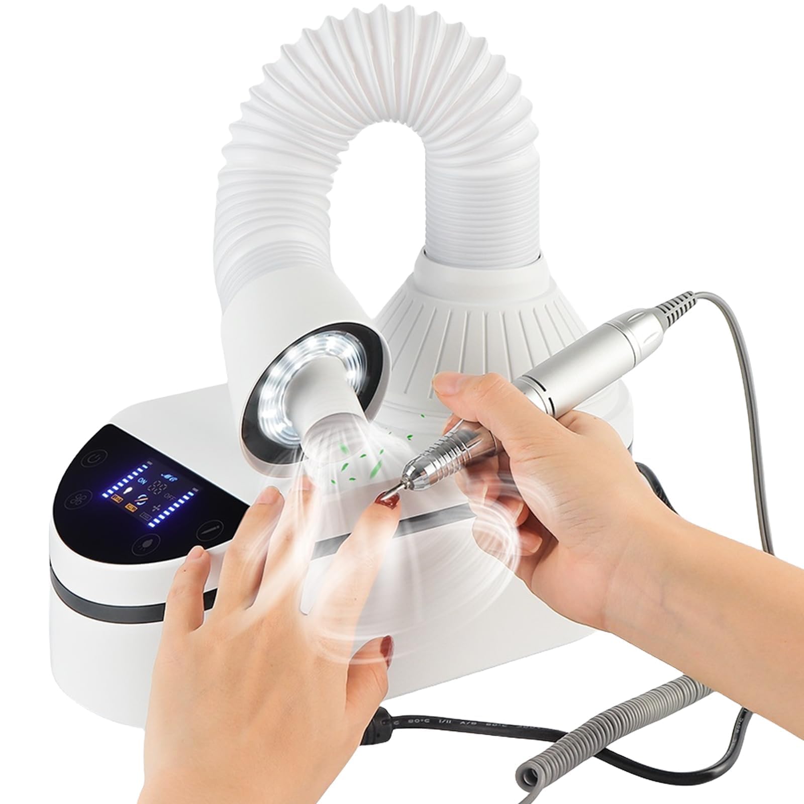 Próżnia zbieracza do paznokci 230W z wężem 360 ° i światłem LED, nisko hałasowy ekstraktor dentystyczny do akrylowego, przenośny elektryczny poler do salonu Home Craft Jewelry Carving