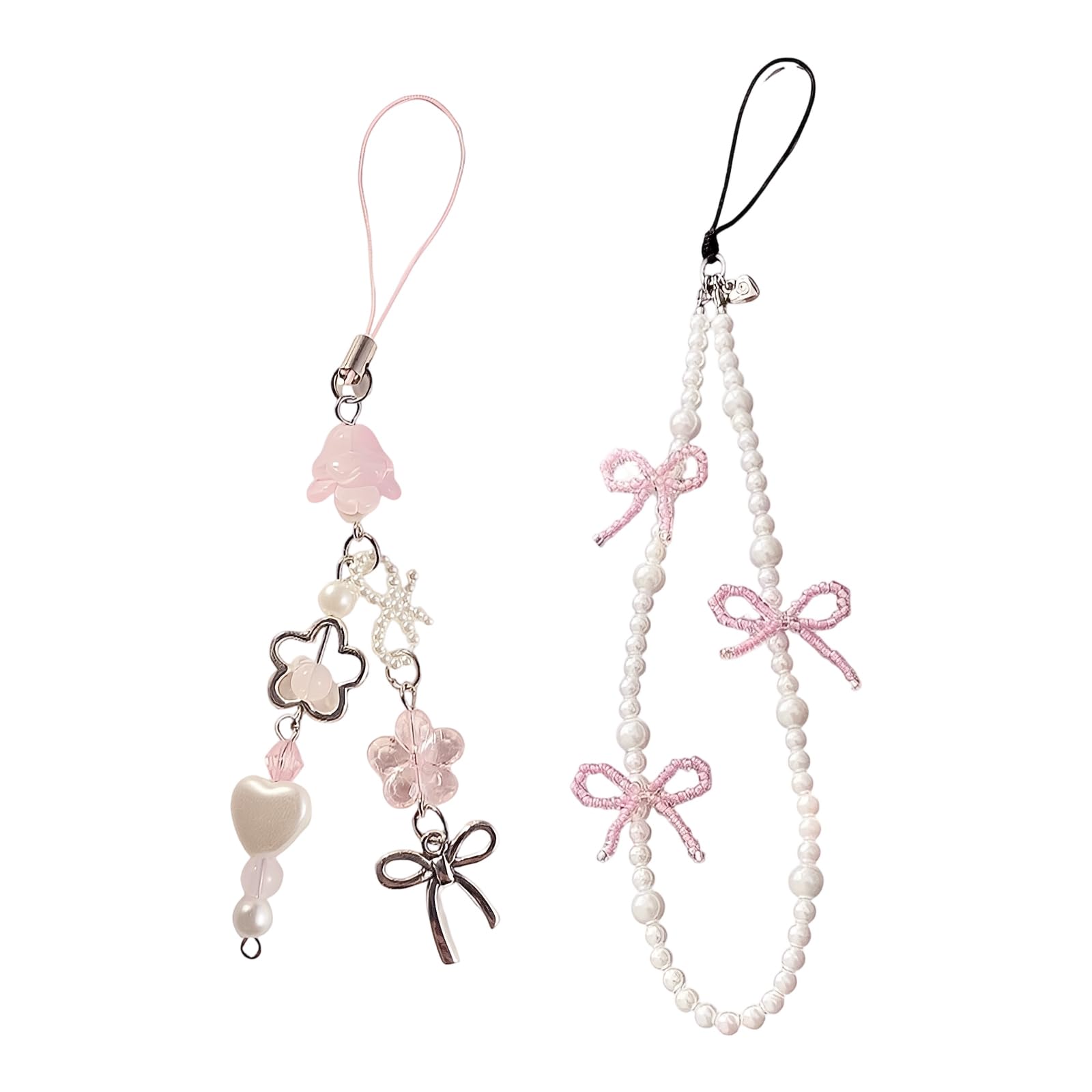 Bow Beaded Phone Charm for Girls – Cute Lanyard Hanging Keychain Mobile Accessory for Women