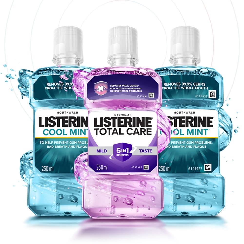 Listerine Cool Mint Mouthwash - 250ml (Pack of 2) with Total Care Mild Taste 250ml (Free)
