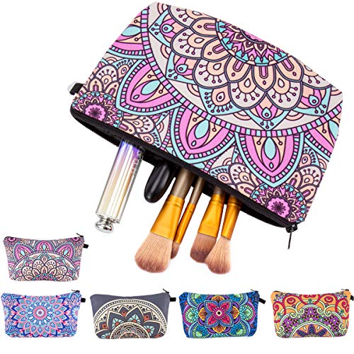 5 Packs Makeup Cosmetic Bag- Waterproof Toiletry Pouch Bags with Flowers for Women Girls Travel Use (5 Styles)