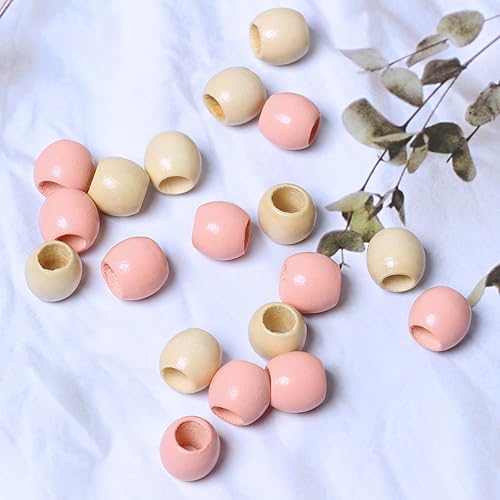 Miniatura 7 de 100 cuentas de madera de barril de 0.472 in, cuentas de madera de agujero grande para decoración de trenzas de cabello, fabricación de proyectos de