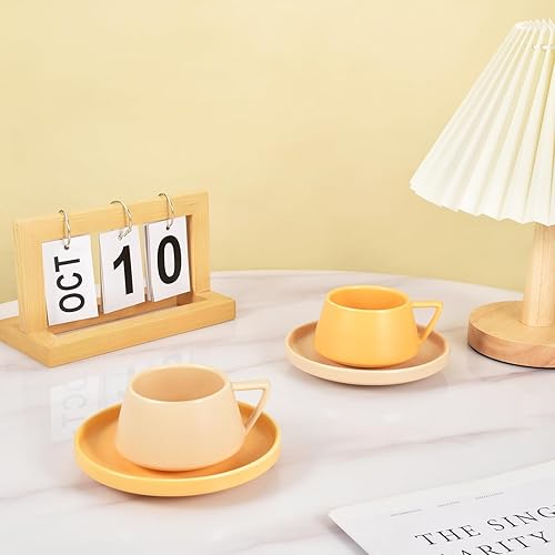 Miniatura 8 de Koythin Taza de café de cerámica con platillo, lindo y creativo plato con mango en forma de V para oficina y hogar, apto para lavavajillas y