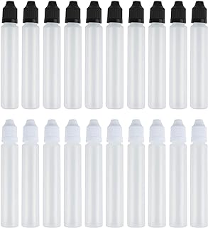 20pcs 30ml Black and White Long Dropper Bottle with Childproof Cap with Long Thin Tip Plastic LDPE
