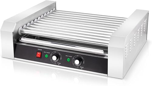 Miniatura 22 de SYBO Rodillo para perros calientes – 18 de capacidad, rodillos de acero inoxidable antiadherentes, cubierta de vidrio desmontable, 1000 vatios