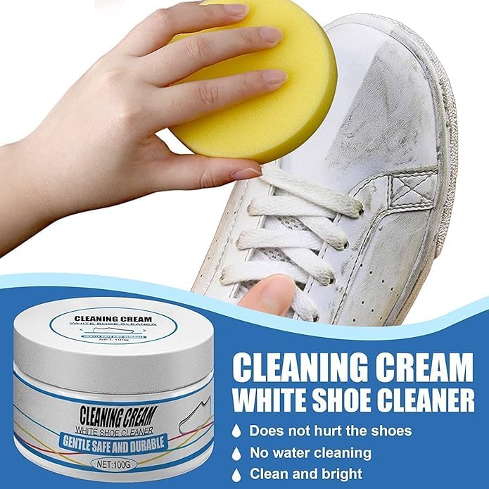 Image of JOYBOOSWhite Shoe Cleaning Cream - 260GM | No-Wash Sneaker Cleaner & Shoe Whitener | Leather & Sports Shoe Stain Remover
